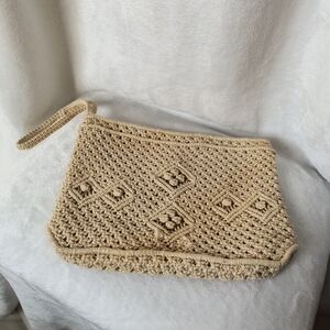 Cream woven handbag